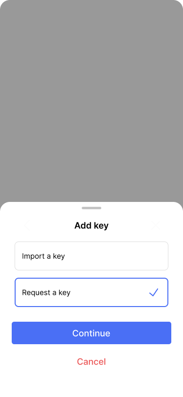 Screen showing the options to add a key or request a key.